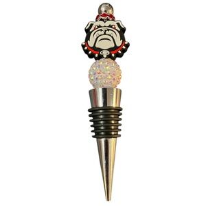 Georgia Bulldog Handmade Wine Bottle Stopper with Sparkling Bead